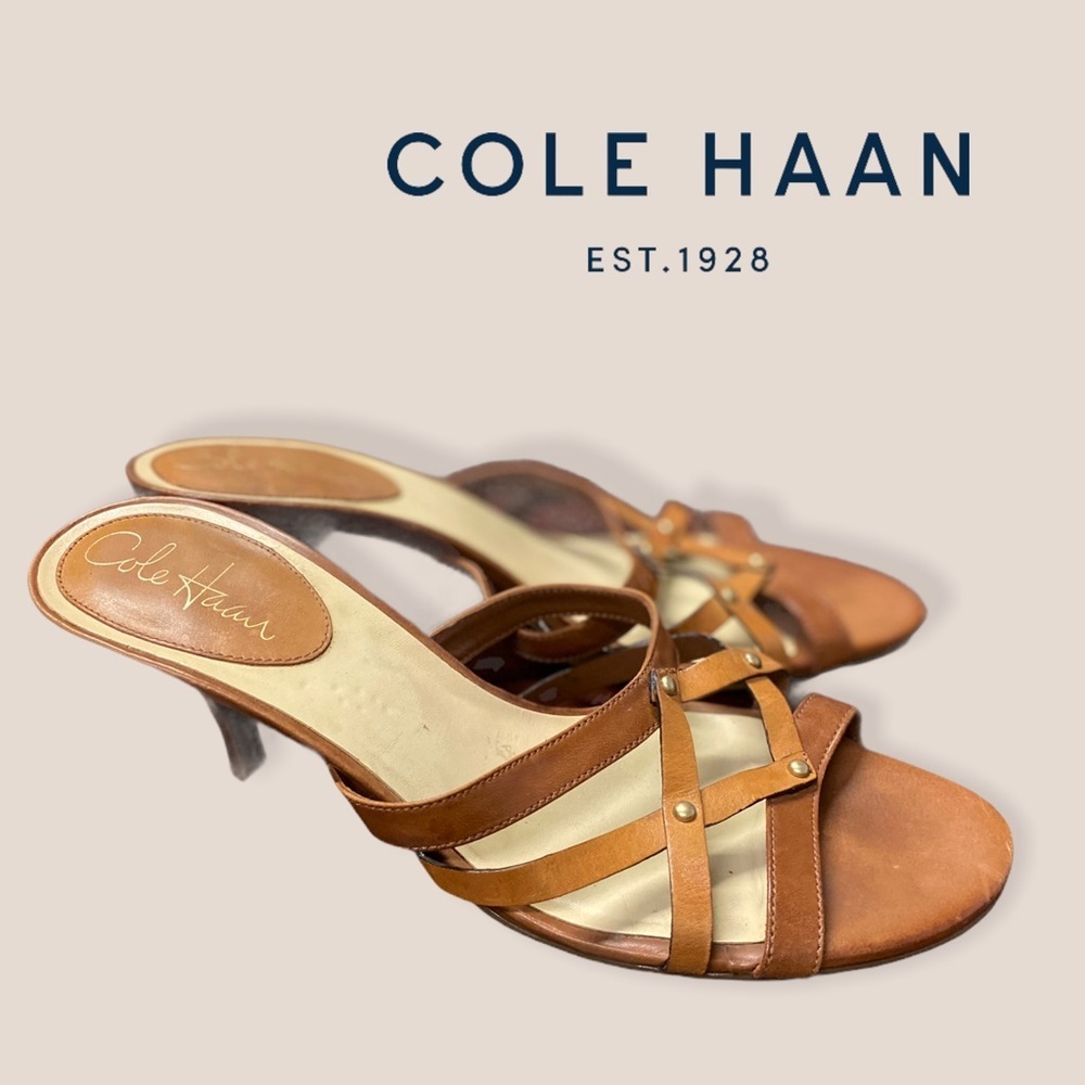 Cole Haan Kitten Heel Brown Woven Sandals 8.5 - Picture 1 of 5